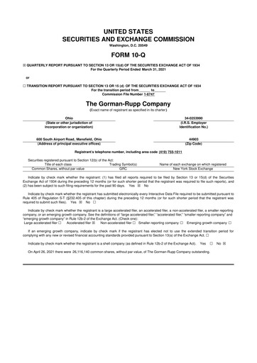 Thumbnail Gorman-Rupp 10-Q Quarterly Report FY2021 