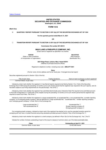 Thumbnail Maui Land & Pineapple Company 10-Q Quarterly Report FY2021 