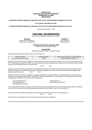 Thumbnail Twin Disc
 10-Q Quarterly Report FY 