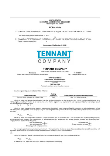 Thumbnail Tennant Company
 10-Q Quarterly Report FY2021 