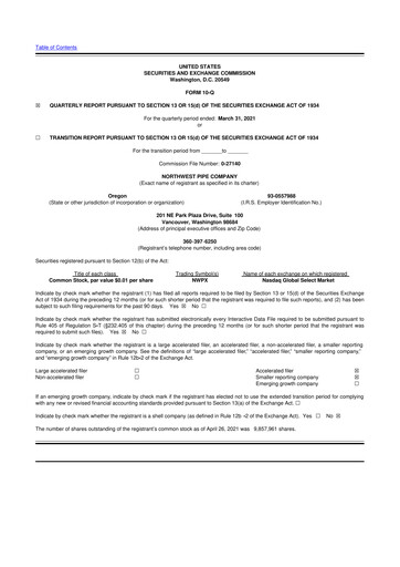 Miniature Northwest Pipe Company
 10-Q Rapport trimestriel 2021 