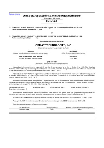 Vorschaubild Ormat Technologies
 10-Q Quartalsbericht 2021 