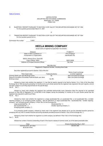 Thumbnail Hecla Mining
 10-Q Quarterly Report FY2021 