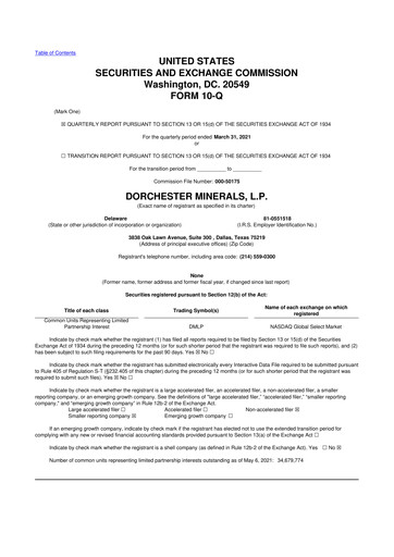 Miniature Dorchester Minerals 10-Q Rapport trimestriel 2021 