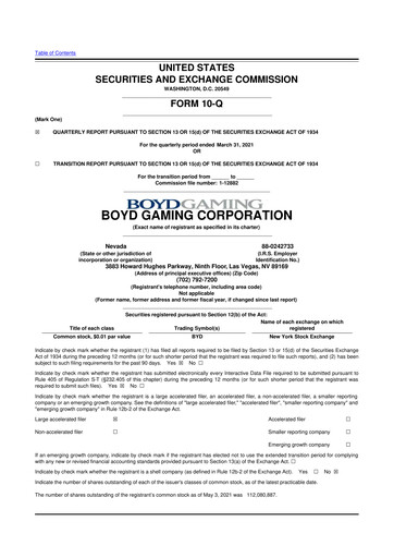 Miniature Boyd Gaming
 10-Q Rapport trimestriel 2021 