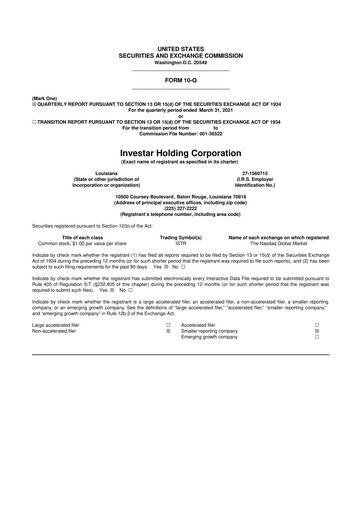 Thumbnail Investar Holding
 10-Q Quarterly Report FY2021 