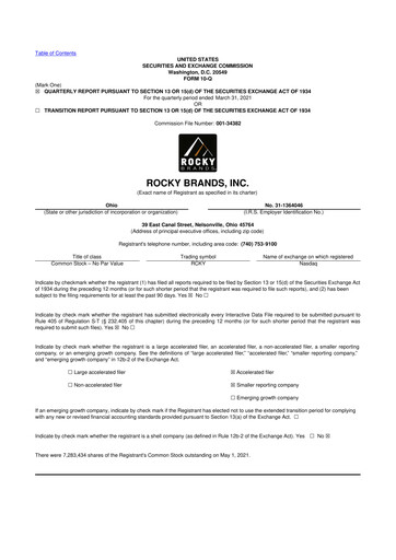 Thumbnail Rocky Brands 10-Q Quarterly Report FY2021 