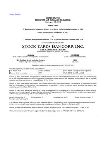 Thumbnail Stock Yards Bancorp 10-Q Quarterly Report FY2021 