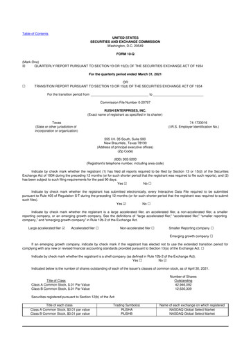 Thumbnail Rush Enterprises
 10-Q Quarterly Report FY2021 