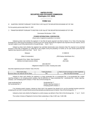 Vorschaubild Standex International 10-Q Quartalsbericht 2021 