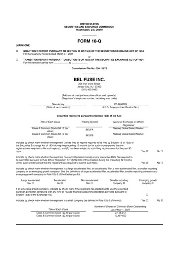Miniature Bel Fuse 10-Q Rapport trimestriel 2021 