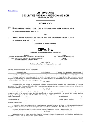 Vorschaubild CEVA
 10-Q Quartalsbericht 2021 