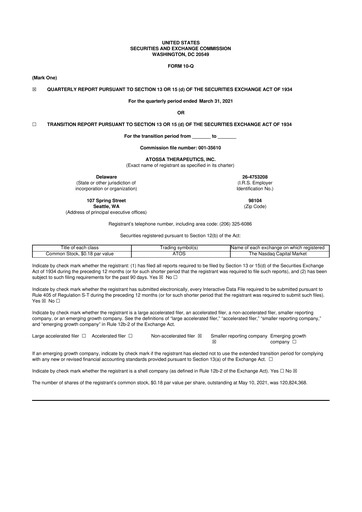 Miniature Atossa Therapeutics 10-Q Rapport trimestriel  