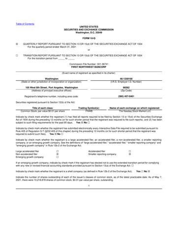 Thumbnail First Northwest Bancorp 10-Q Quarterly Report FY2021 