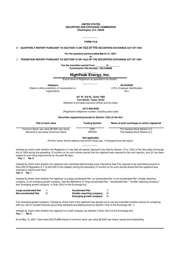 Vorschaubild HighPeak Energy 10-Q Quartalsbericht 2021 