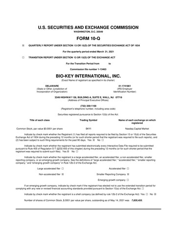 Vorschaubild BIO-key International
 10-Q Quartalsbericht 2021 