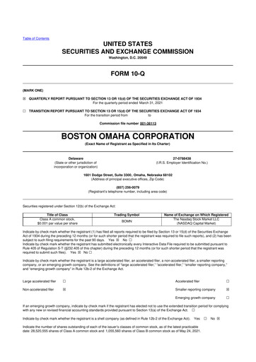 Thumbnail Boston Omaha 10-Q Quarterly Report FY2021 