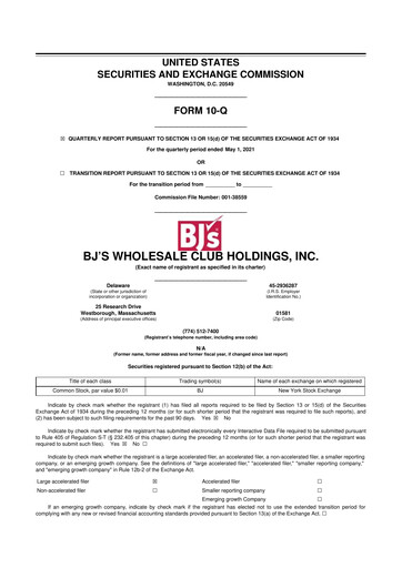 Thumbnail BJ's Wholesale Club 10-Q Quarterly Report FY2021 
