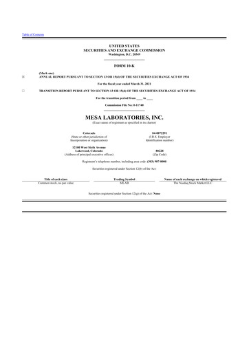 Thumbnail Mesa Laboratories 10-K Annual Report 2021