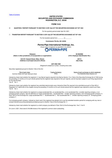 Thumbnail Perma-Pipe International 10-Q Quarterly Report FY 