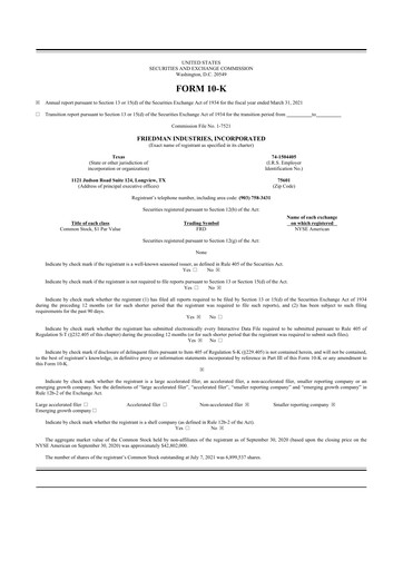 Miniature Friedman Industries 10-K Rapport annuel 2021