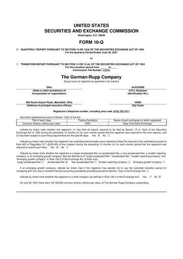 Thumbnail Gorman-Rupp 10-Q Quarterly Report FY2021 