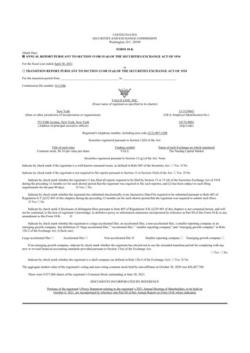 Thumbnail Value Line 10-K Annual Report 2021