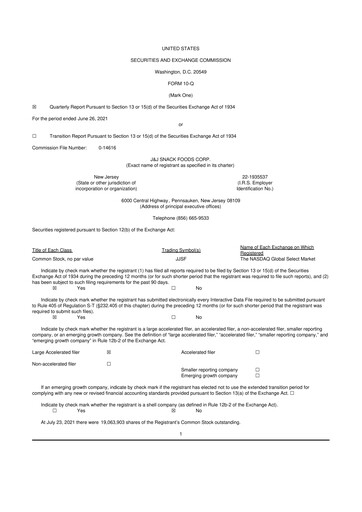 Thumbnail J&J Snack Foods
 10-Q Quarterly Report FY2021 