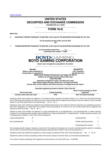 Miniature Boyd Gaming
 10-Q Rapport trimestriel 2021 