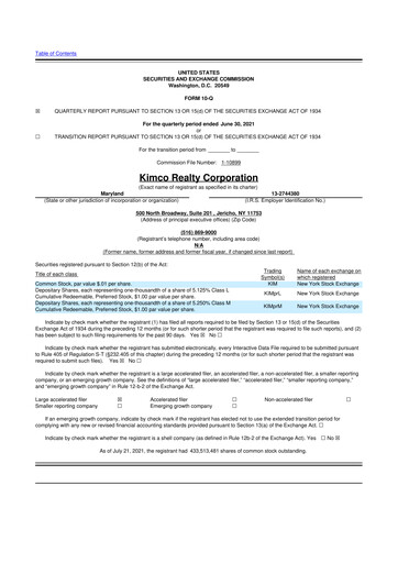 Thumbnail Kimco Realty
 10-Q Quarterly Report FY2021 