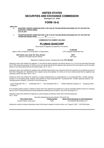 Miniature Plumas Bancorp 10-Q Rapport trimestriel 2021 