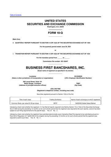 Miniature Business First Bancshares 10-Q Rapport trimestriel 2021 