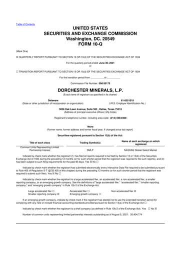 Miniature Dorchester Minerals 10-Q Rapport trimestriel 2021 
