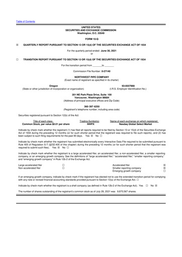 Miniature Northwest Pipe Company
 10-Q Rapport trimestriel 2021 