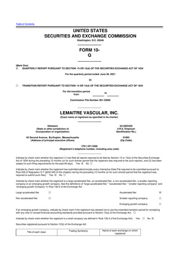 Miniature LeMaitre Vascular 10-Q Rapport trimestriel 2021 