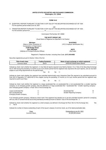 Thumbnail The Shyft Group 10-Q Quarterly Report FY2021 