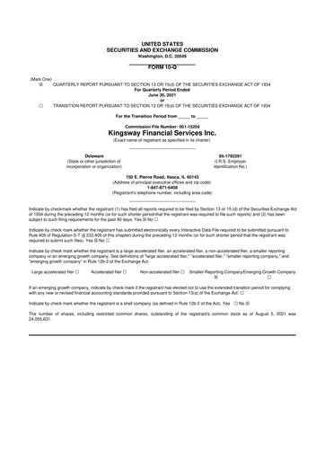 Vorschaubild Kingsway Financial Services 10-Q Quartalsbericht 2021 