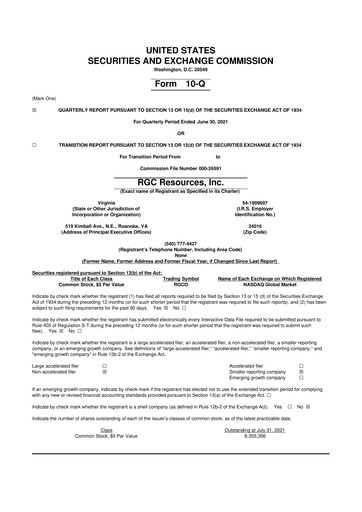 Thumbnail RGC Resources 10-Q Quarterly Report FY 