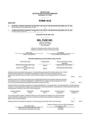 Miniature Bel Fuse 10-Q Rapport trimestriel 2021 