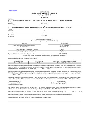Thumbnail Cathay General Bancorp 10-Q Quarterly Report FY 