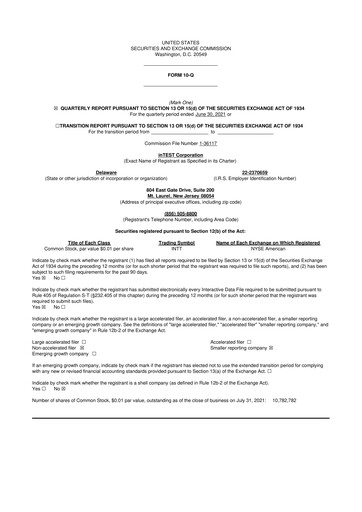 Vorschaubild inTEST Corporation 10-Q Quartalsbericht 2021 