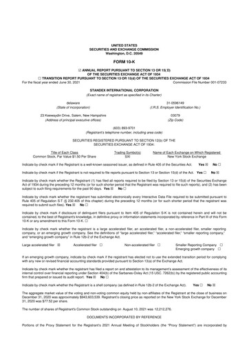 Vorschaubild Standex International 10-K Jahresbericht 2021