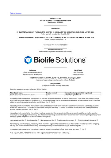 Thumbnail Biolife Solutions
 10-Q Quarterly Report FY 
