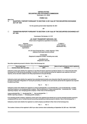 Thumbnail J. B. Hunt
 10-Q Quarterly Report FY2021 