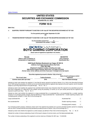 Miniature Boyd Gaming
 10-Q Rapport trimestriel 2021 