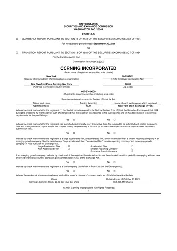 Thumbnail Corning 10-Q Quarterly Report FY2021 