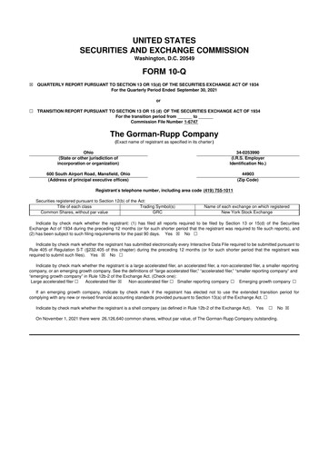 Thumbnail Gorman-Rupp 10-Q Quarterly Report FY2021 