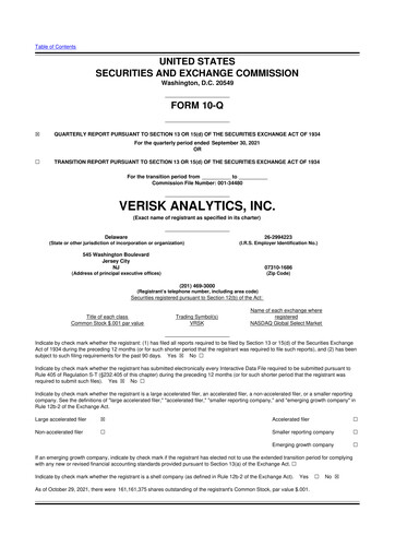 Thumbnail Verisk Analytics 10-Q Quarterly Report FY2021 