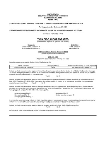 Thumbnail Twin Disc
 10-Q Quarterly Report FY 