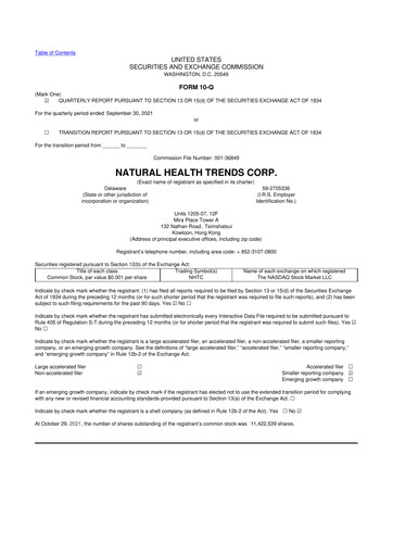 Thumbnail Natural Health Trends 10-Q Quarterly Report FY2021 